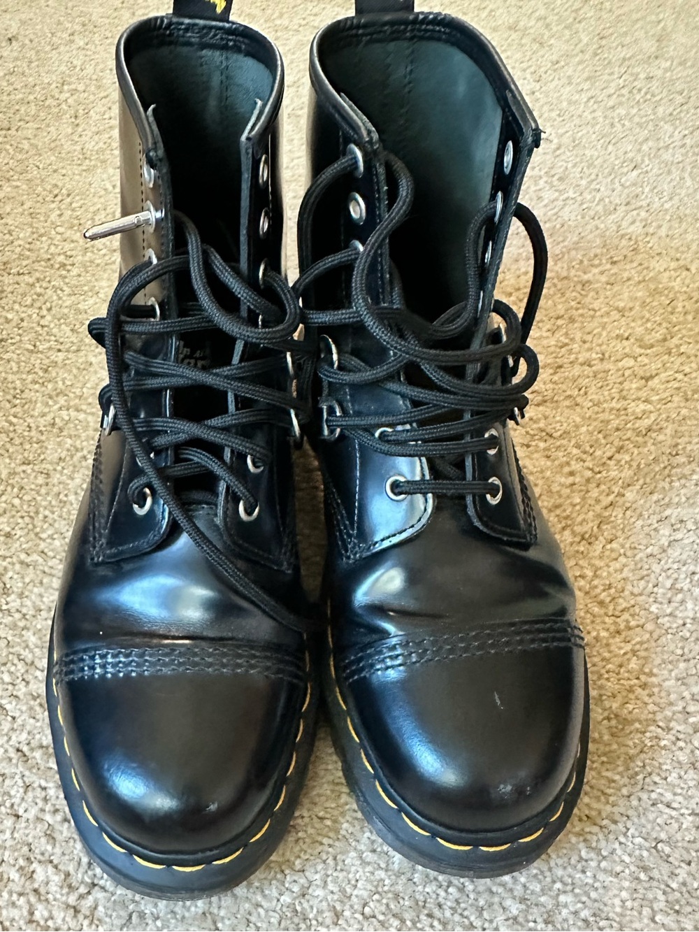 Dr. Martens Black Leather Lace-Up Combat Boots, size 39 (women 8)